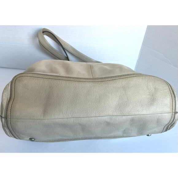 B. Makowsky Cream Off White Pebble Leather Brown Stitching Hobo XL Shoulder Bag - Picture 6 of 14